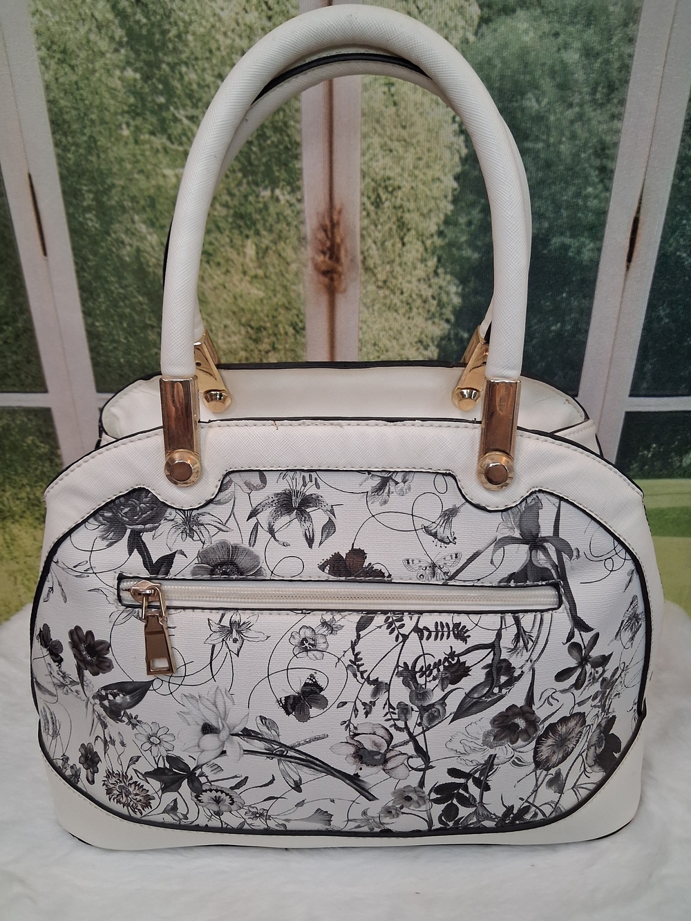 White Floral Dome Satchel Handbag